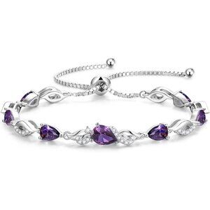 Teardrop Silver Birthstone Tennis Bracelet 9x7mm Gemstone - 02-Amethyst